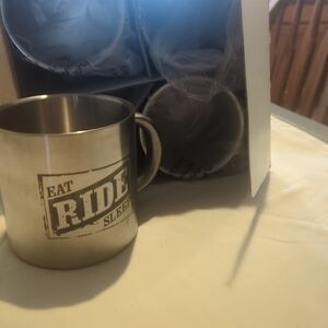 Stainless Steel Mug with Eat Ride Sleep Design